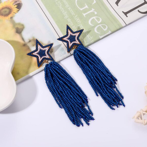 Dangle Earrings Waterfall Beaded Star Tassel Bohemian Jewelry for Women - Picture 6 of 7